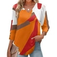 thumbnail image 5 of Xyxonk 3/4 Length Sleeve Womens Tops 2025 Retro Print Blouse Dressy Casual V-Neck Tops Fall Trendy Shirts Orange 2XL, 5 of 5