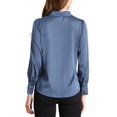 thumbnail image 3 of INSPIRE CHIC Women's Satin Blouse Puff Long Sleeve Collared Button Down Shirt Dressy Office Work Tops Business Casual L Blue Grey, 3 of 4