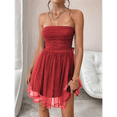 thumbnail image 4 of Robe Cocktail d'Été pour Femme - Mini-Robe Tube Froncée à Volants Rouge P, 4 of 10