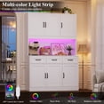 thumbnail image 3 of Hiphuta 72" Tall Kitchen Pantry Storage Cabinet with RGB LED, Hutch Cabinet with Charging Station and Adjustable Shelves for Dining Room, White, 3 of 9