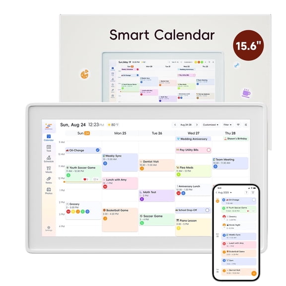 Acpouw 15.6in All-in-One Touchscreen Family Digital Calendar and Chore Chart, Smart Sync Interactive Display & Switchable Digital Photo Frame — Perfect for Organizing Your 2026 Schedule
