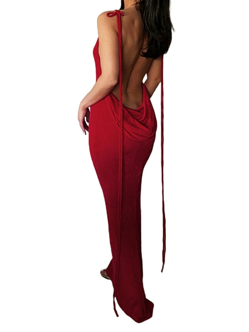 Liacowi Women Sexy Spaghetti Strap Backless Long Dress Lace up Bodycon  Party Dress Strappy Backless Summer Evening Party Maxi Dress - Walmart.com