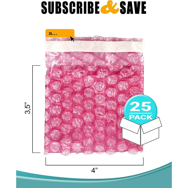 Pink Bubble Wrap Pouches 4 x 3.5, Pack of 25 Sturdy Self Seal