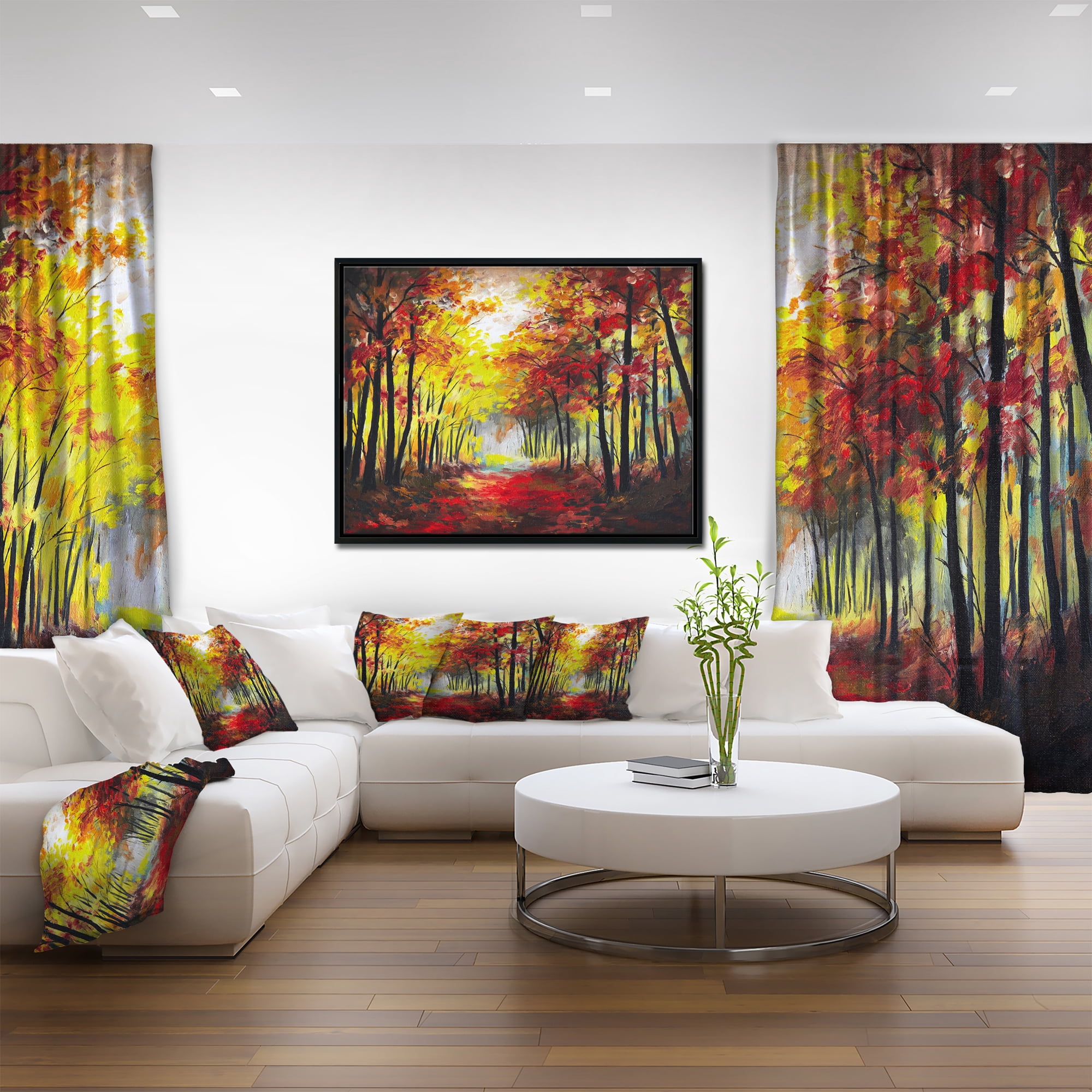 Designart ' Walk Through Autumn Forest ' Landscape Art Print Framed Canvas