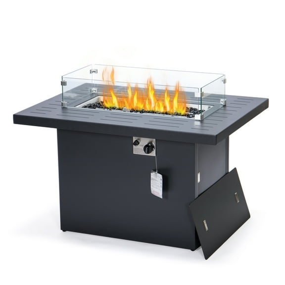 LeisureMod Chelsea Patio Aluminum Propane Fire Pit Table in Black
