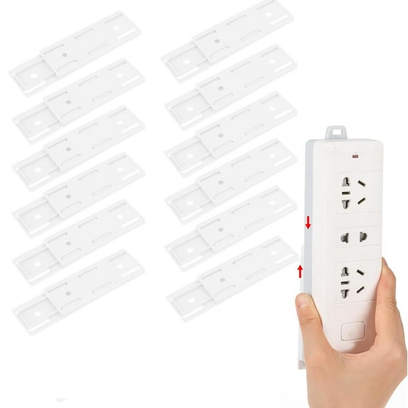 RUseeN Power Strip Holder Self Adhesive Power Strip Wall Mounted Protector Punch Free Cable Management System Plug-in Surge Protector Holder for Computer Office (12 PCS, White)