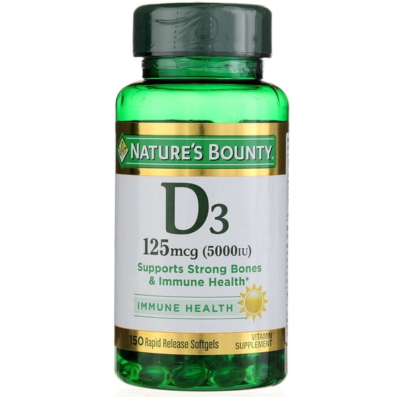 Nature's Bounty Vitamin D-5000 IU Softgels, Maximum Strength 150 ea (Pack of 2)