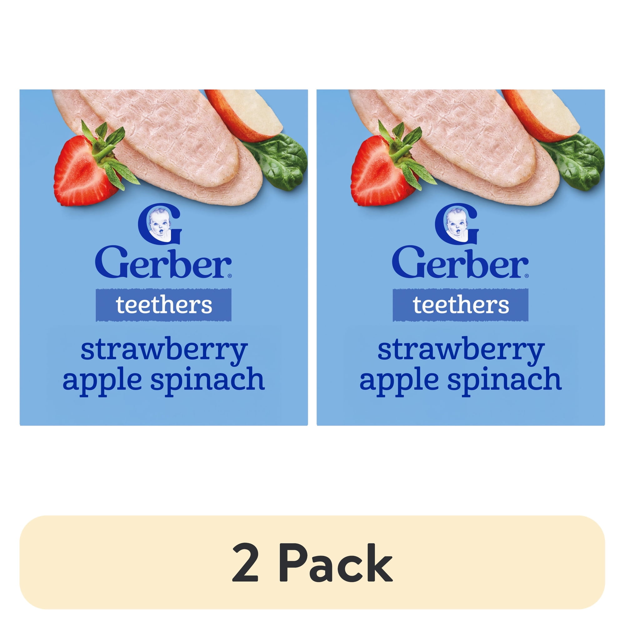 (2 pack) Gerber Baby Snacks, Teething Wafers, Strawberry Apple Spinach, 1.7 oz, 12 Count