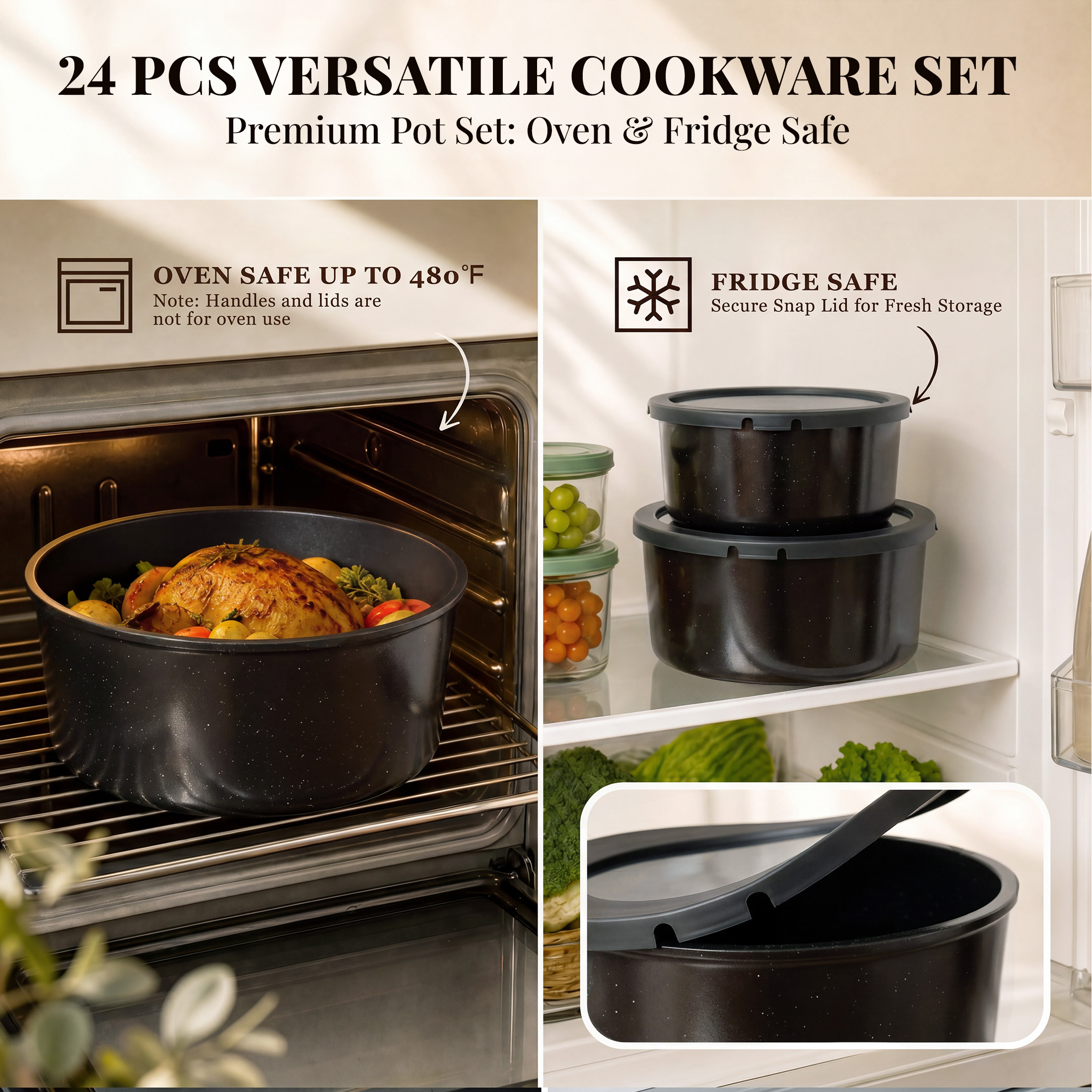 Kikcoin 24-Piece Ceramic Nonstick Cookware Set photo 5