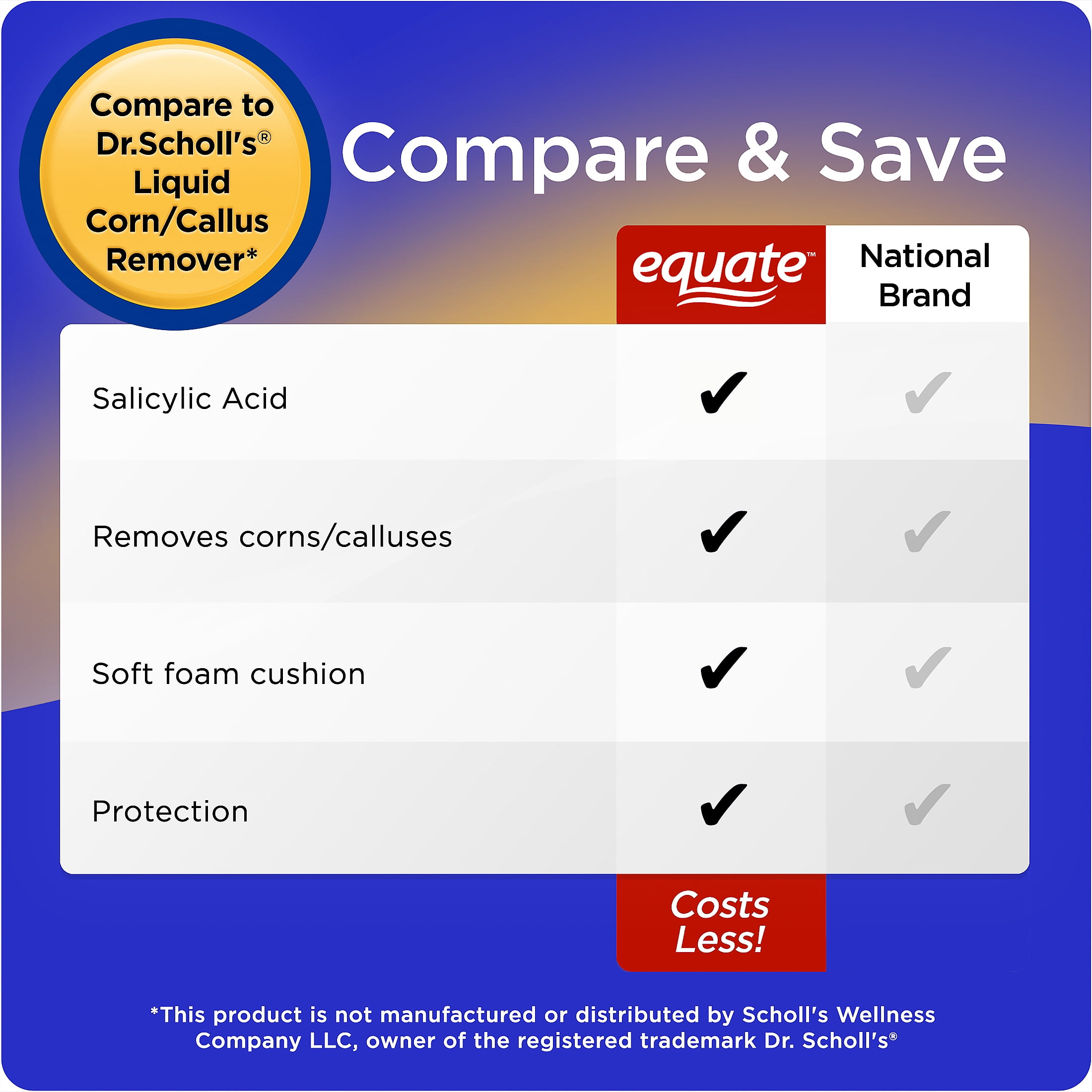 (4 pack) Equate Liquid Corn & Callus Remover with 3 Cushions, 0.33 fl oz, Compare to Dr Scholl's® Liquid Corn/Callus Remover