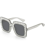 Rol Girl Elton Square Rhinestone Sunglasses Oversized Diamond Bling Bling Glasses--(siyogweesiyogwee)
