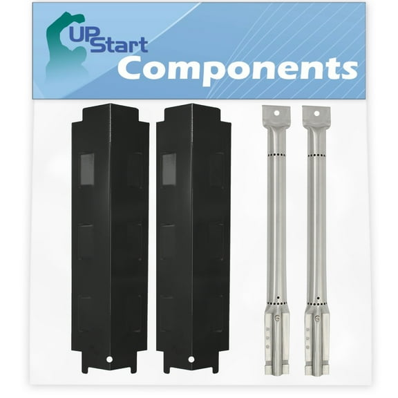 2-Pack BBQ Grill Heat Shield Plate Tent & Tube Burner Replacement Parts for Master Chef G55103 - Compatible Barbeque Stainless Steel Pipe Burners & Porcelain Steel Flame Tamer, Guard, Deflector