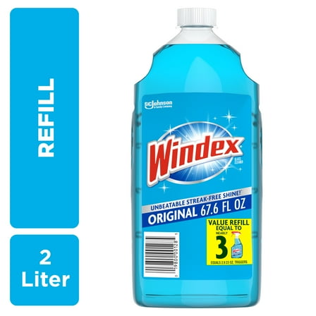 Windex® Glass Window Cleaner Refill, Original Blue, 2 L