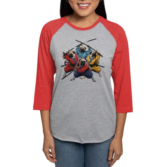 CafePress - Pugs Ninja T Shirt Women's Baseball T Shirt - Womens Baseball Tee