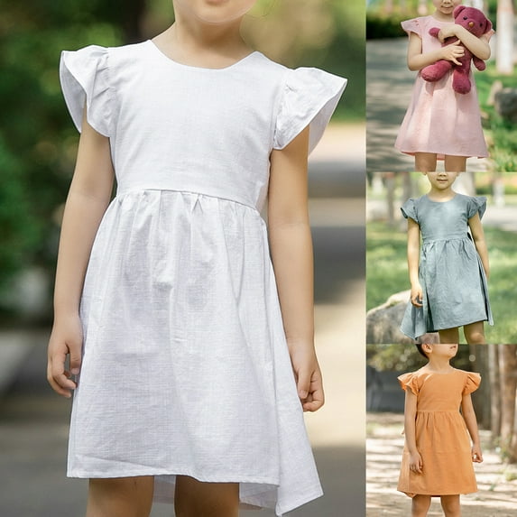 Visland Girl Lace Up Backless Party Flower Girl Dresses,Small Flying Sleeve for Daily Wear