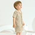 thumbnail image 6 of GYRATEDREAM Toddler Boy Shorts Set Boy Cotton Linen Short Sleeve Button Down T-Shirt Tops and Shorts Set Summer Outfit Set for 3-4Y Khaki, 6 of 9