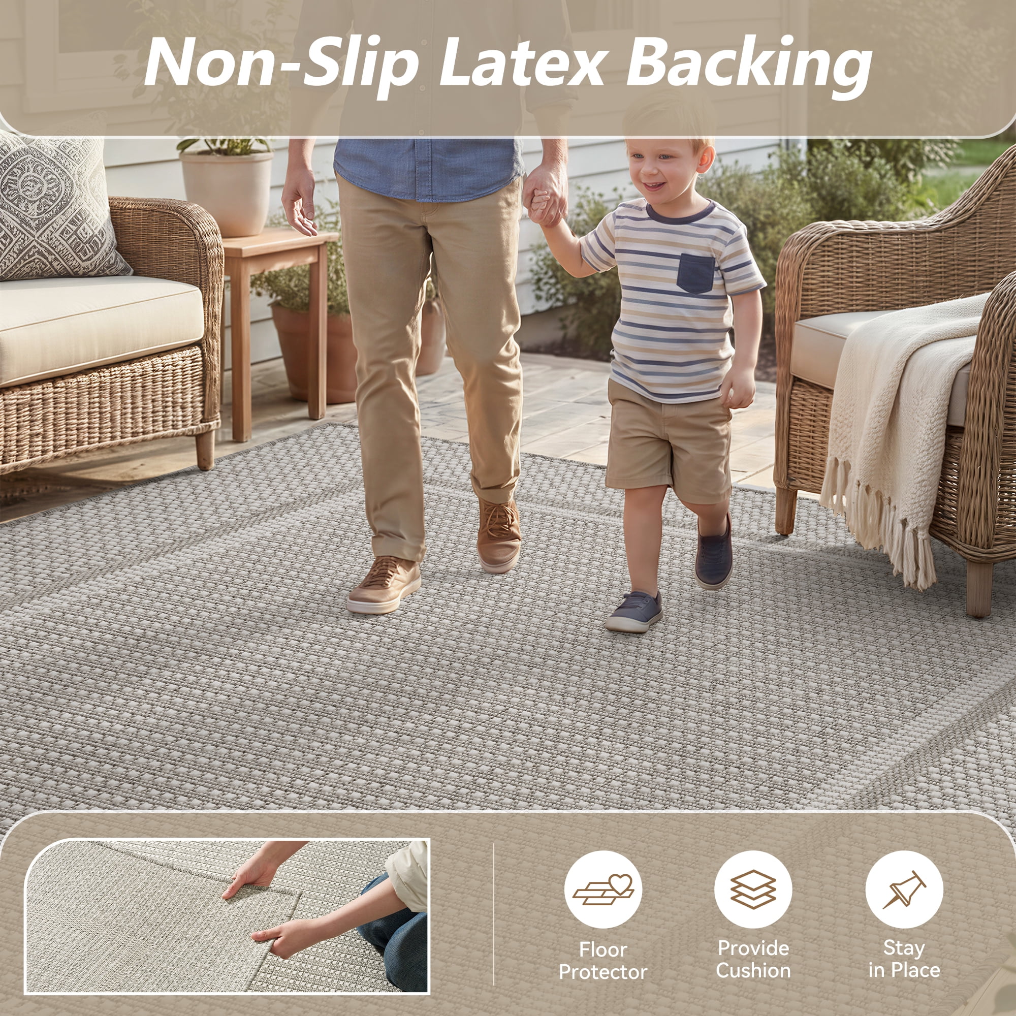 SIXHOME Outdoor Rugs 4'x6' Patio Rug Modern Bordered Indoor Outdoor Rugs Polypropylene Washable Non Shedding, Easy Clean, Waterproof, Durable Outdoor Carpet for Porch Balcony Deck Neutral Gray