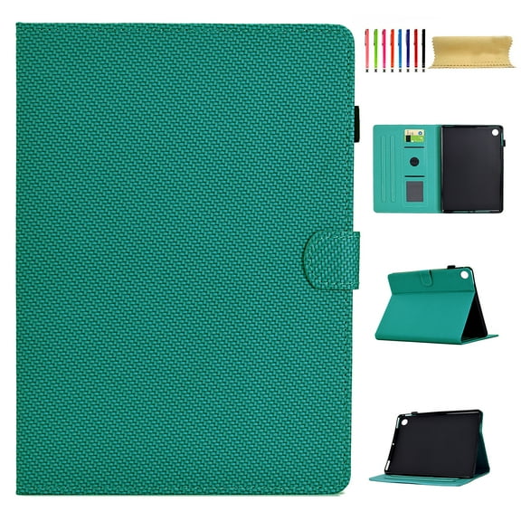 Case for Samsung Galaxy Tab A9 11.0" 2023 SM-X210/SM-X215/SM-X216B, Carbon Fiber Texture PU Leather Multi-Angle Viewing Stand Shockproof Flip Case with Card Slots Magnetic Clasp, Light Green