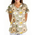 thumbnail image 2 of LHVUOA Floral Scrubs for Women Stretch Kids Friendly Soft Comfy Short Sleeve Slant Collar Shirts Comfy Working Uniforms with Pockets, 2 of 5