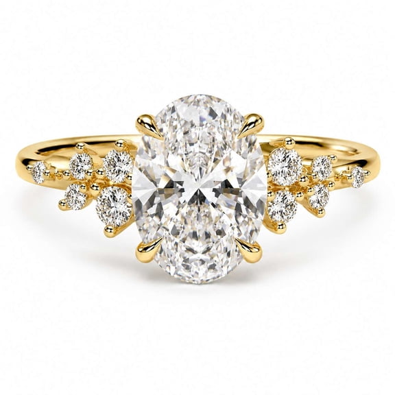 vylahjewellery Oval Cut Moissanite Ring, Cluster Engagement Ring for Women, Solitaire Promise Ring with Round Side Stones