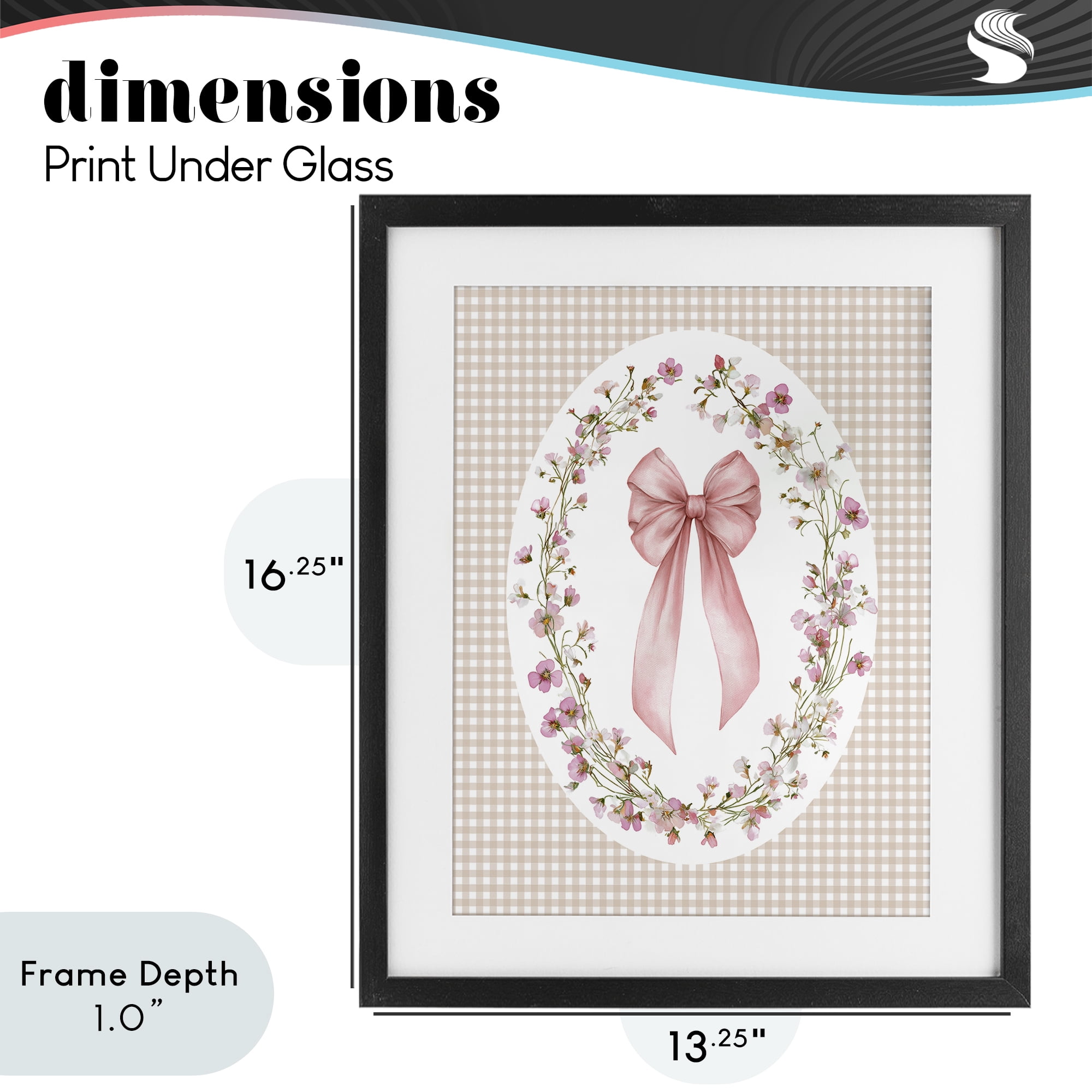 Stupell Industries Feminine Gingham Bow Black Framed Print Under Glass, design by Christine Simpson Art