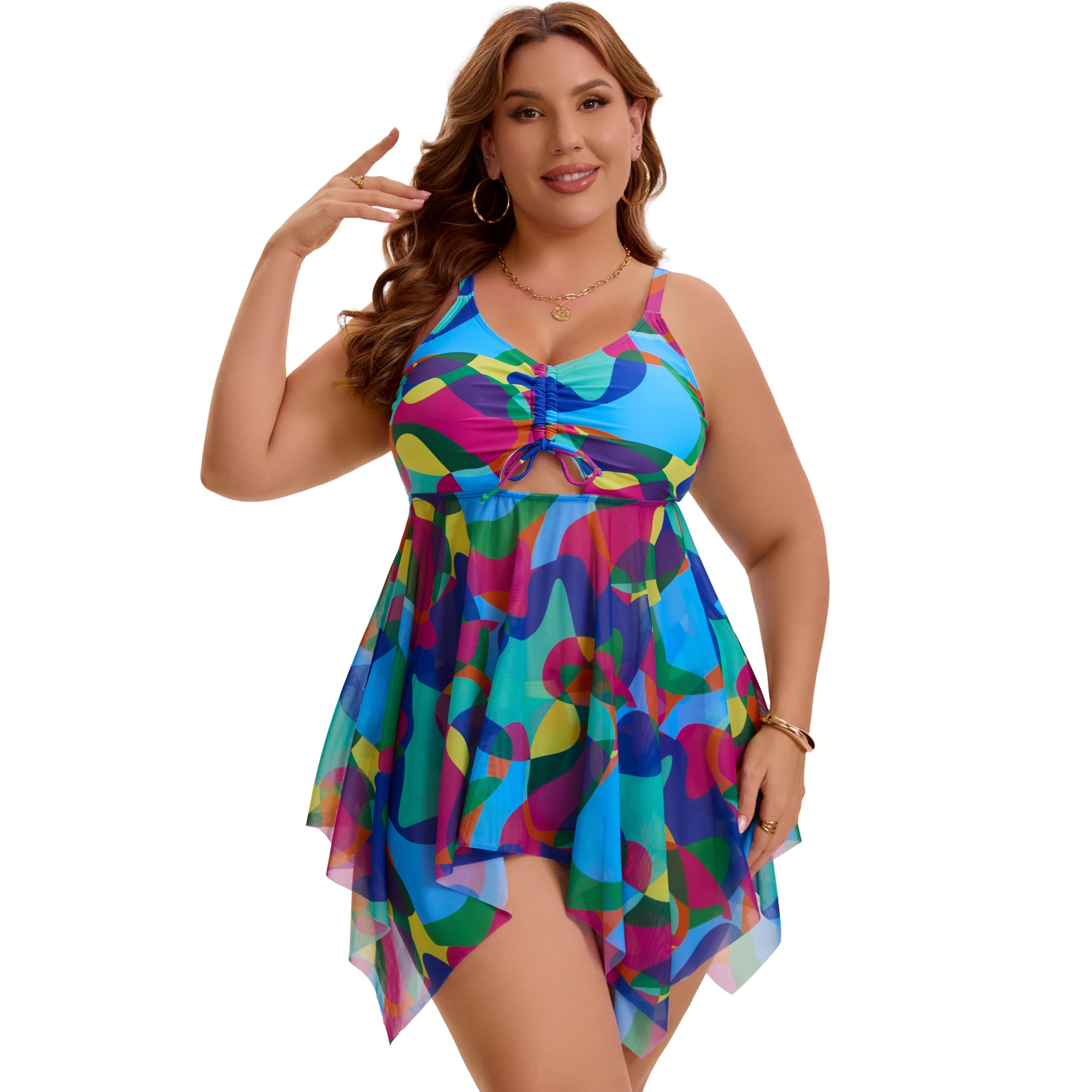 DARING DIVA Women's Plus Two Piece Swimsuit Beach Bathing Suit 3X Blue