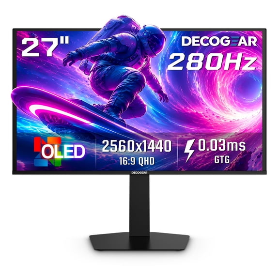 Deco Gear 27" QHD OLED Gaming Monitor 280Hz 0.03ms HDR400 Adaptive Sync HDMI 2.1/DP 1.4