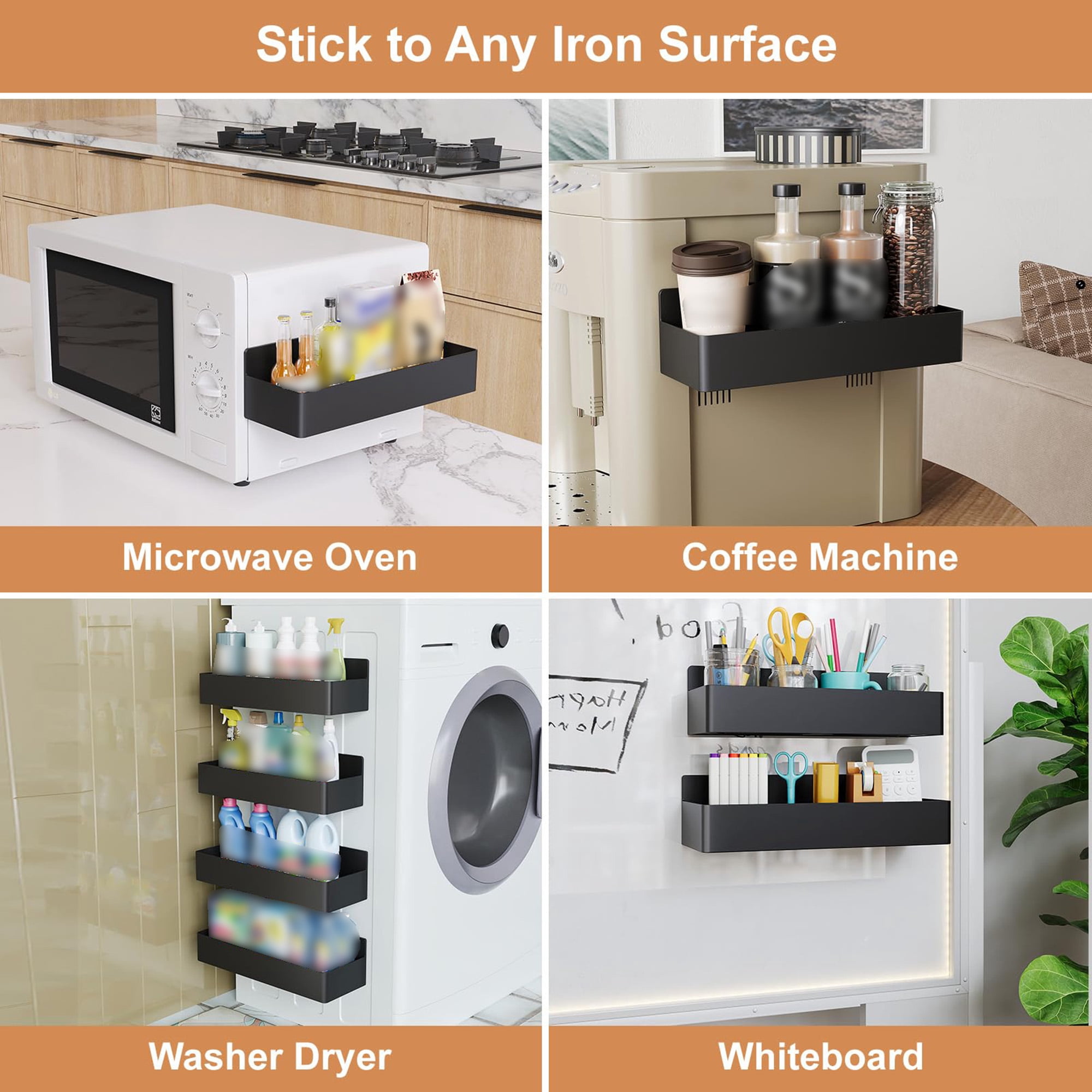 Magnetic Refrigerator Spi Rack, Kitchen Storage Organizer for Spi Bottles, Compact Fridge Door Shelf, 4 Tier Black Rack Set