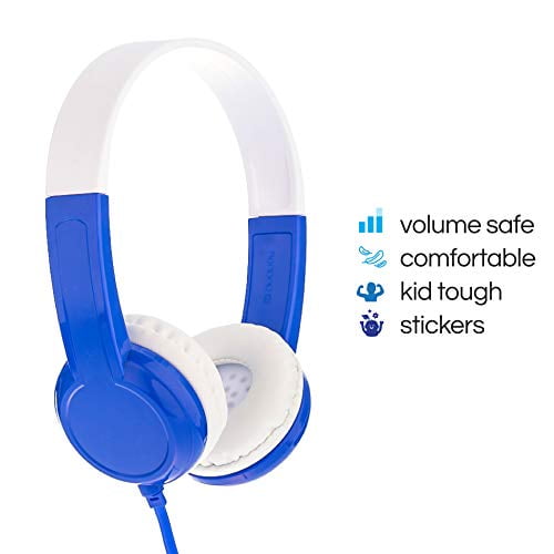 BuddyPhones Discover / Écouteurs pour Enfants / Non-Pliables Durables Confortables / Limitation de Volume Sécurisée pour Enfants / Séparateur Audio Intégré / Bleu