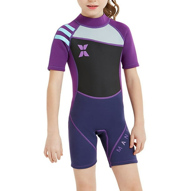 Soidarity Traje de neopreno para niños Ropa de buceo profesional Mangas cortas protectoras Niños Niñas Ropa de baño para piscina Ropa de playa Deportes acuáticos Negro + Morado S Soidarity OD003692-11