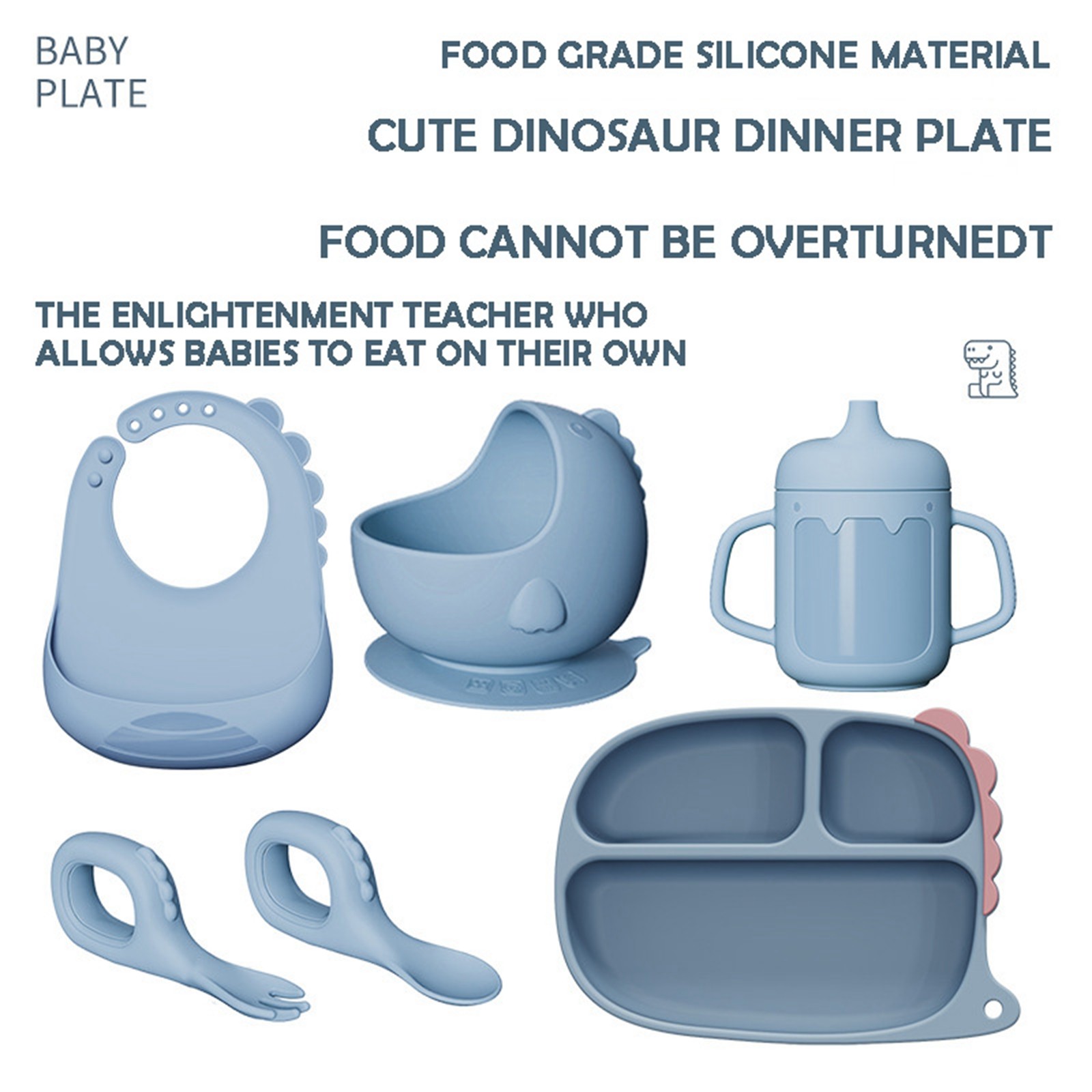Silicone Baby Feeding Set Baby Led Weaning Supplies With Suction Cup Divider Tray Toddler Self Feeding Tableware Set High-quality