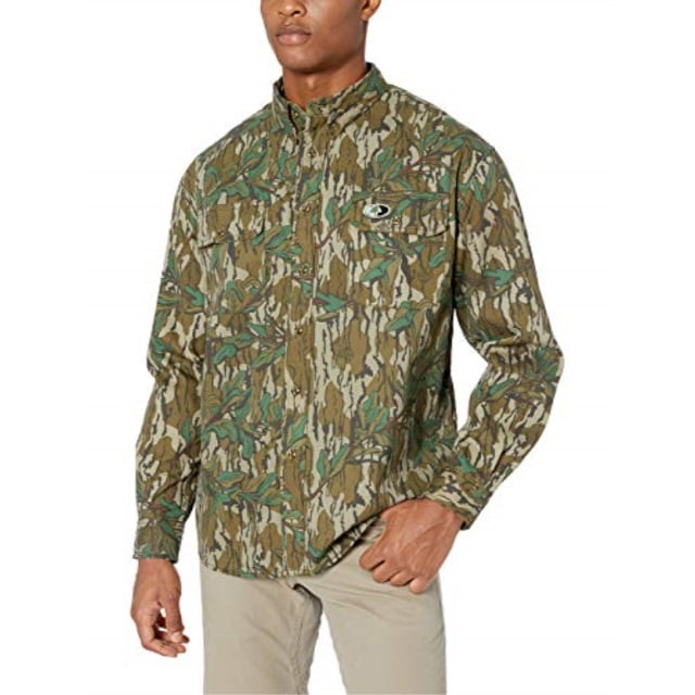 Mossy Oak Camouflage Cotton Mill Hunt Shirt, Greenleaf, Large Walmart
