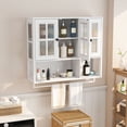 thumbnail image 4 of S-HOME Modern Minimalist Wooden Wall-Mounted Cabinet with 3 Doors, Glass and Open Storage for Bathroom and Living Room, White, 4 of 16
