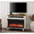 thumbnail image 1 of WAMPAT 3-Sided Farmhouse Fireplace TV Stand, Up to 43'' TVs, Highboy Entertainment Center, 36'' Glass Electric Fireplace, Small Media Console Table, Living Room Storage,White&Oak, 1 of 8