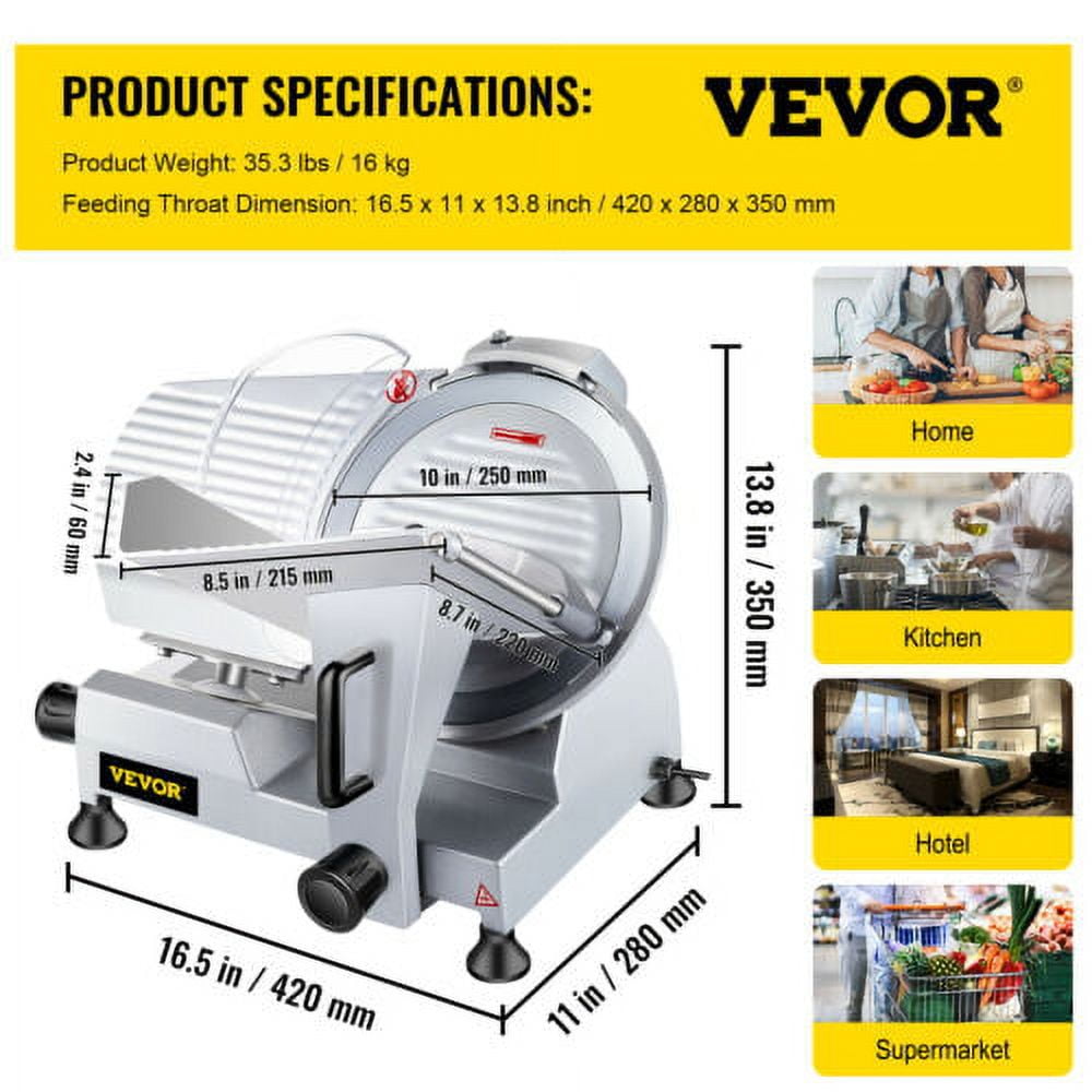 VEVOR Commercial Meat Slicer,10 inch Electric Food Slicer 240W Frozen Meat Deli Slicer Semi-Auto Meat Slicer for Commercial and Home Use
