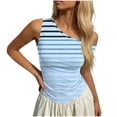 thumbnail image 4 of Fewfanhot Womens Tops One Off Shoulder Striped Tee Tops Casual Loose Fit Crop Tshirt Summer Outfits, 4 of 6