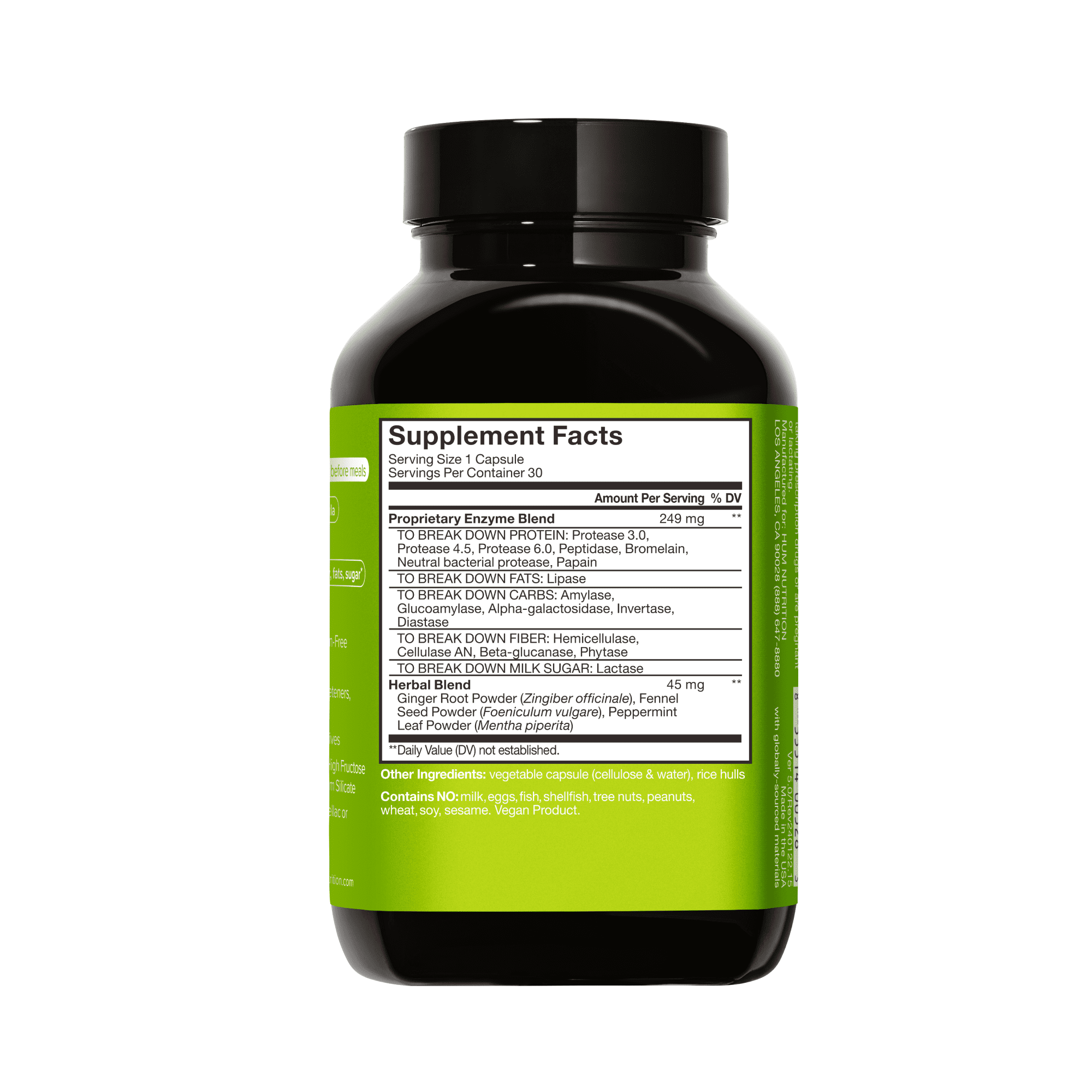 HUM Nutrition Flatter Me®, Digestive Enzyme Supplement for Bloating Relief, 30 Capsules