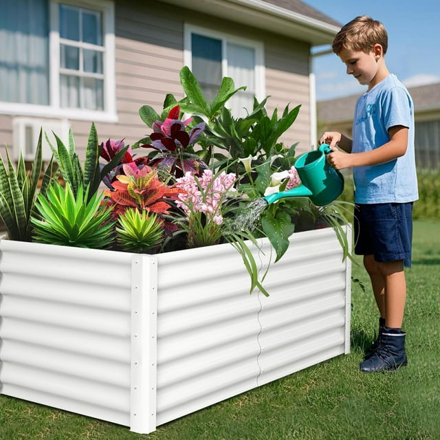 Kojooin Galvanized Raised Garden Bed, Large Outdoor Planter Box with Open Base & Safety Edge, Rustproof Steel for Vegetables, Flowers, Herbs