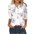 thumbnail image 2 of Summer Saving Clearance 2024! POTETI Women's Short Sleeve Tee Shirt White Three Quarter Sleeve Retro V-Neck Easter Printed Loose Tops Blouse, 2 of 5