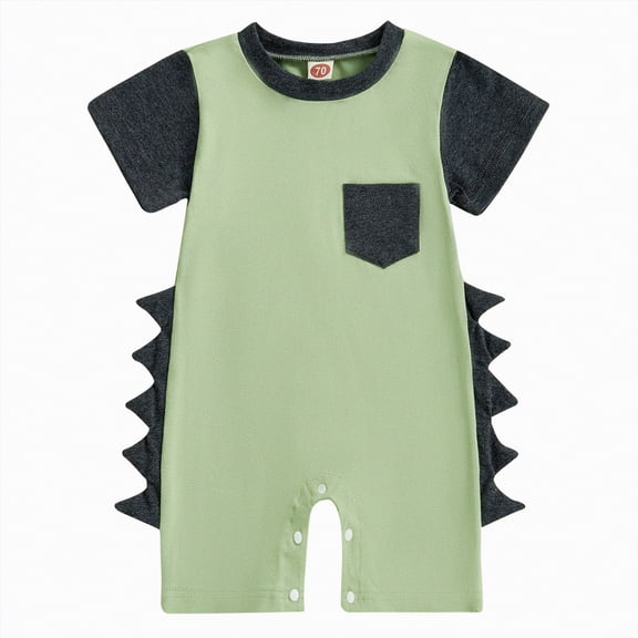 Hessimy Infant Boy Romper Baby Boys Solid Color Bodysuit Toddler Ruffle Jumpsuit Shirts Casual Tops Baptism Shirt,Trendy(Green,3-6 Months)