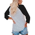 thumbnail image 2 of Qarigey Camiseta de manga 3/4 para mujer, blusas de verano con estampado gráfico de letras informales, atuendos superiores para niñas, negro, S Prendas para la parte del cuerpo Negro L, 2 of 5