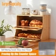 thumbnail image 2 of Panera GHWIE de bambú de doble capa para encimera de cocina, panera de gran capacidad, recipiente para pan con panel de puerta acrílico ondulado (natural, mediano), 2 of 7