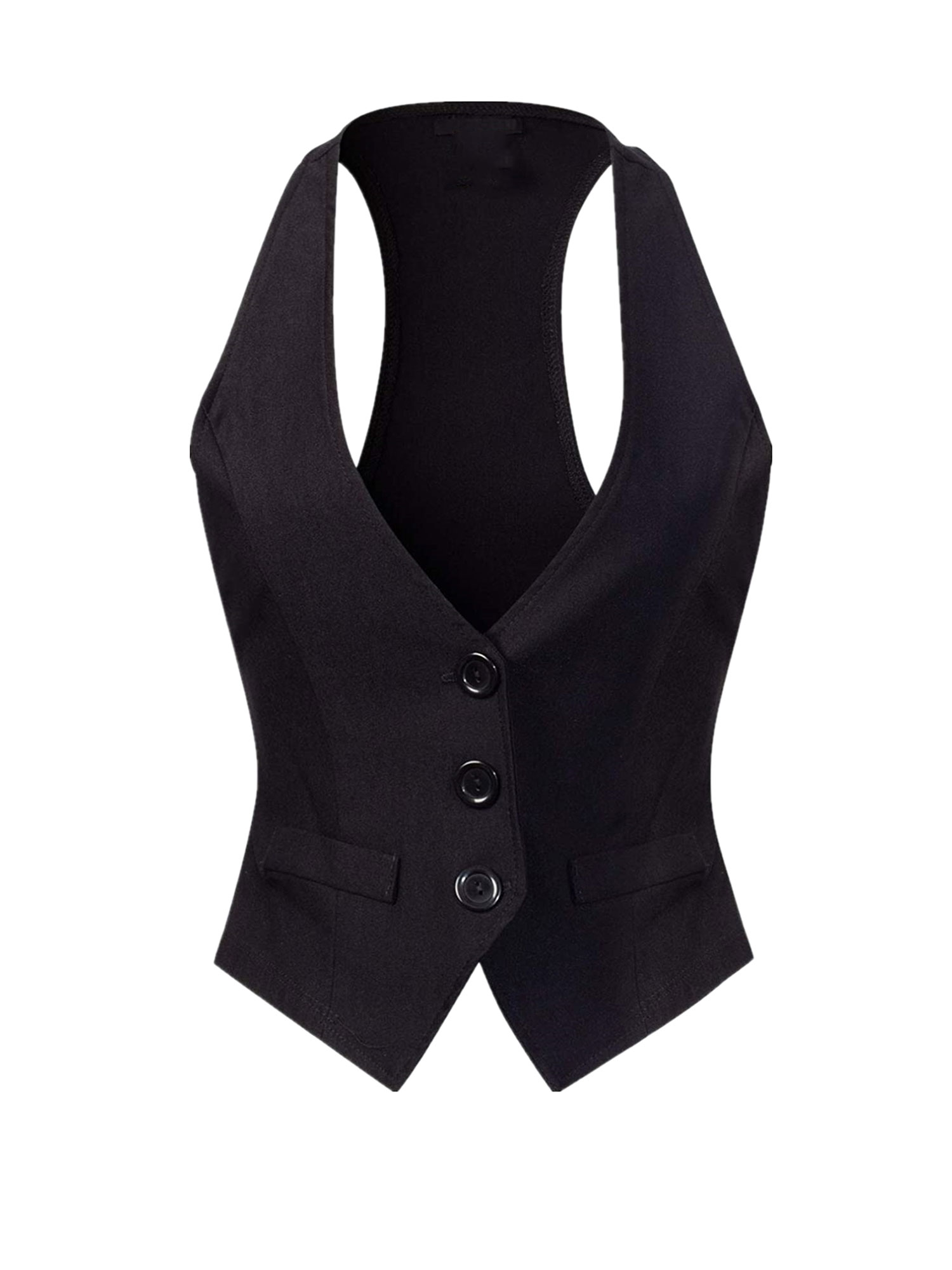 Women Steampunk Black Waistcoat Racerback 50s Halter VNeck Vest