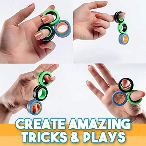 Funny Novelty Gifts EDC Fidgeting Game for Autism ADHD Anxiety Relief Focus Decompression 6 PCS Stress Relief Magnetic Rings Finger Fidget Toys Magic Mini Finger Hand Spinner Gadget Rings 