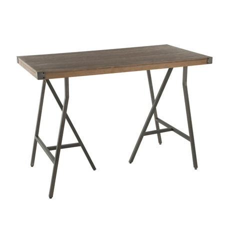 Antique Trestle Table Trestle Industrial Counter Table in Antique Metal and Brown Wood-Pressed Grain Bamboo by LumiSource ()