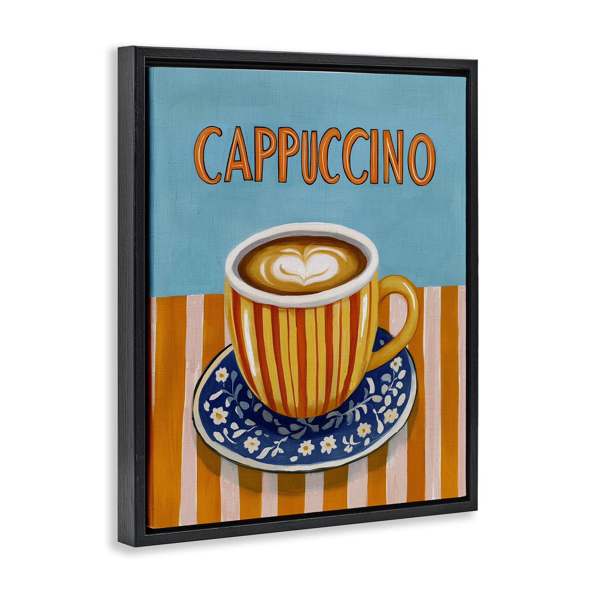 Stupell Industries Cappuccino Stripes Blue & Orange Black Framed Floater Canvas Wall Art, design by Yen