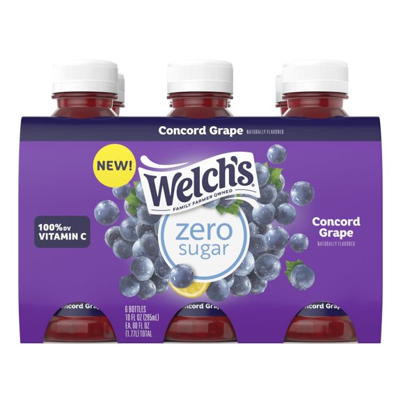 WELCH'S 10 FL OZ ZERO SUGAR DRINK - CONCORD GRAPE ( 2 Pack of 6 Bottles )