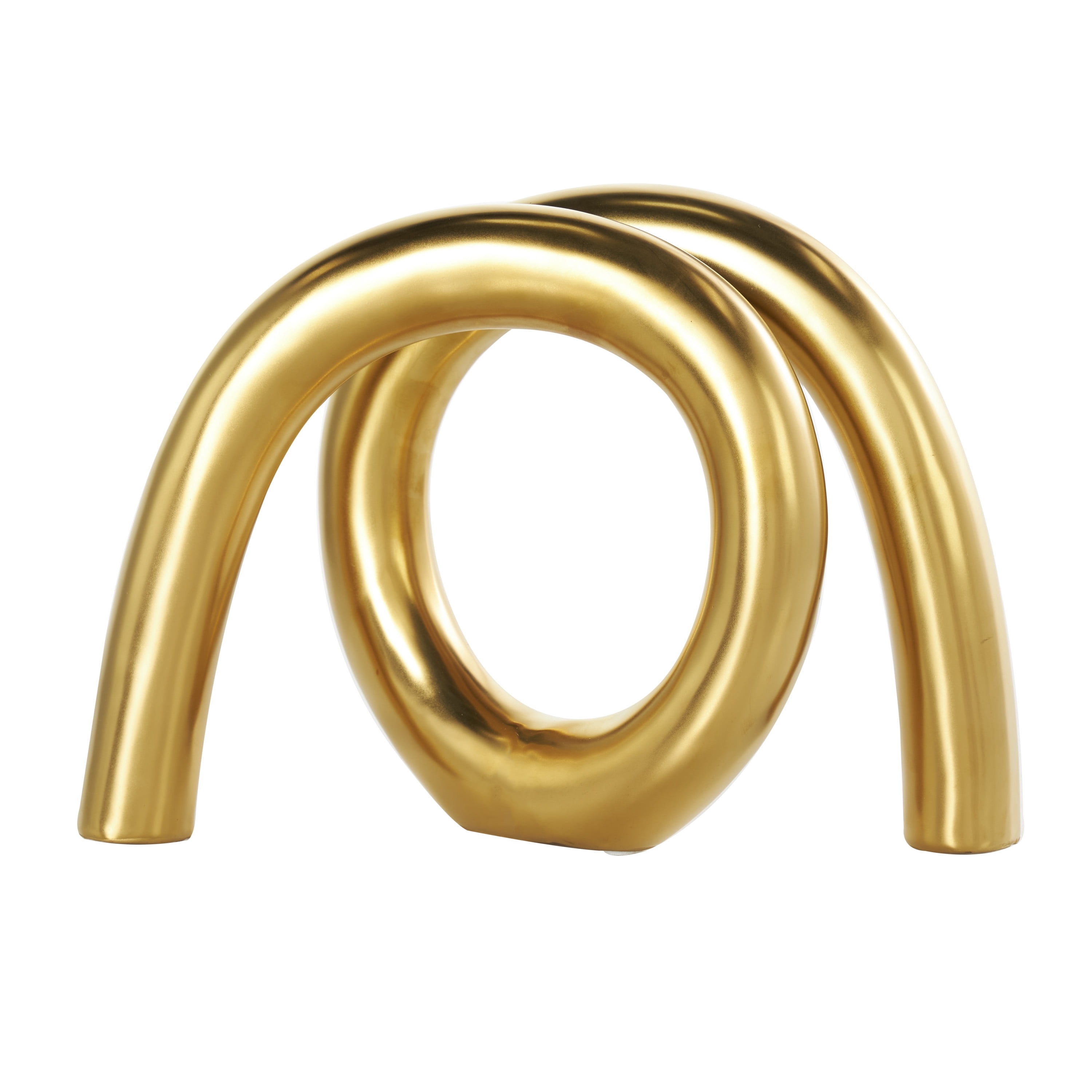 12" x 8" Gold Ceramic Rounded Loop Abstract Sculpture, by DecMode