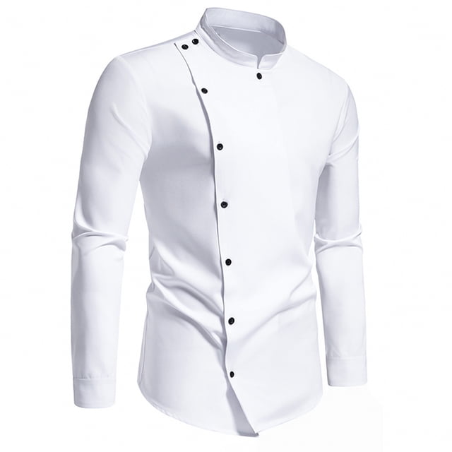 pstuiky Camisas para hombre de manga larga, Camisa informal de manga larga con botones y cuello alto para hombre Tops casuales para hombres m