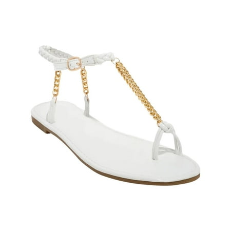 

Stamzod Women s Fashion Metal Chain Sandals With Flat Toe And Round Head Beach Sandals Clearance White 38